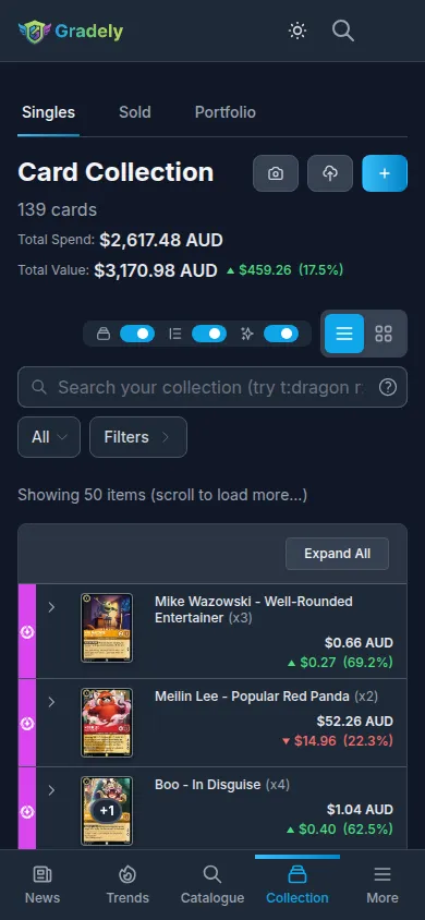Disney Lorcana collection tracker showing foil and Enchanted cards across sets
