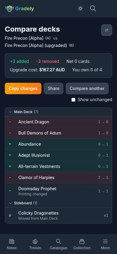 A deck comparison of two Sorcery: Contested Realm decks on Gradely